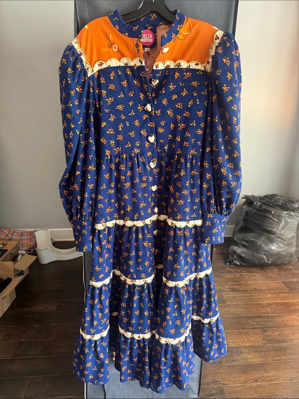NWT CeliaB Navy Dress with Orange Floral Print